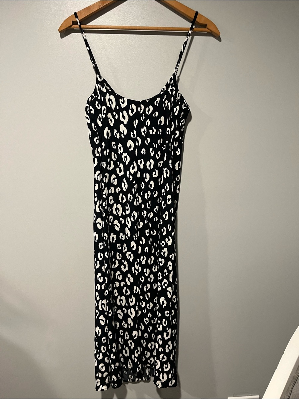 Reformation Black Cat Crimini Midi Slip Dress Black White Leopard Size 2